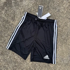 Adidas Shorts Boys Large Black White Striped Football Soccer  - Picture 1 of 6