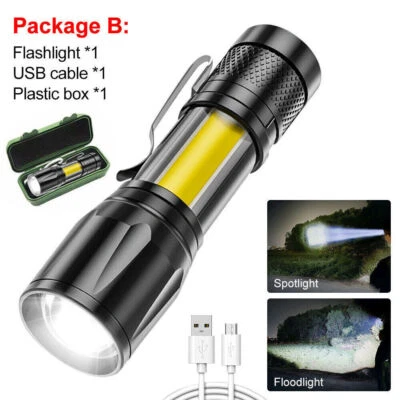 VASTFIRE LED Flashlight Zoomable Camping Hiking Torch USB Rechargeable Mini COB Work Lamp