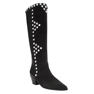 Arezzo Women's Hazel Leather Low Block Pointed Toe Boots | Black | 8B - Picture 1 of 5