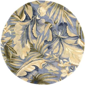 6' Blue Hand Tufted Tropical Plant Indoor Area Rug - Picture 1 of 4