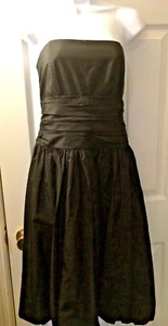 BCBGMaxAzria Black Strapless Midi Dress 100% Silk Bubble Hem LBD Cocktail Sz 2 - Picture 1 of 7