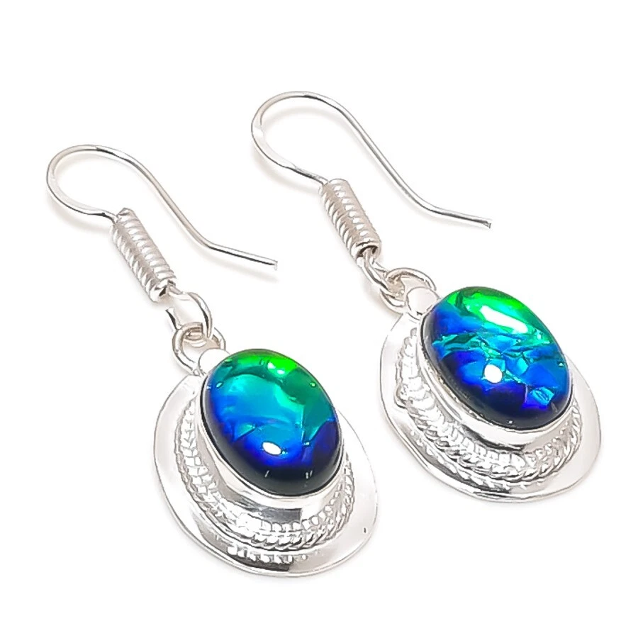 A+++Triplet Opal Gemstone 925 Sterling Silver Handmade Jewelry Earring Sz 1.20" - Image 1 of 1