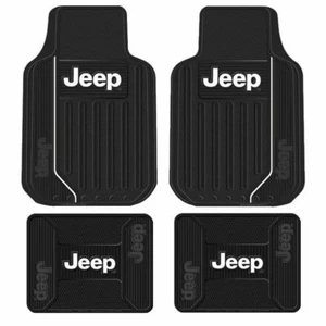 Floor Mats JEEP LOGO Wrangler Cherokee FRONT & REAR Rubber Liners Black Weather - Picture 1 of 6
