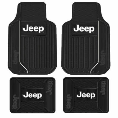 Alfombrillas JEEP LOGO Wrangler Cherokee FRONTERAS Y TRASERAS revestimientos de goma negro clima Foto 1 de 4