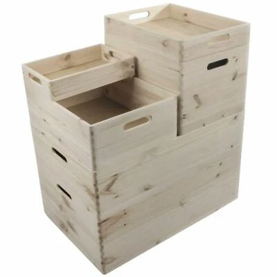 Choice of Stackable Plain Pine Wood Open Boxes Crates Handles / Small to X-Large - Image 1 of 4