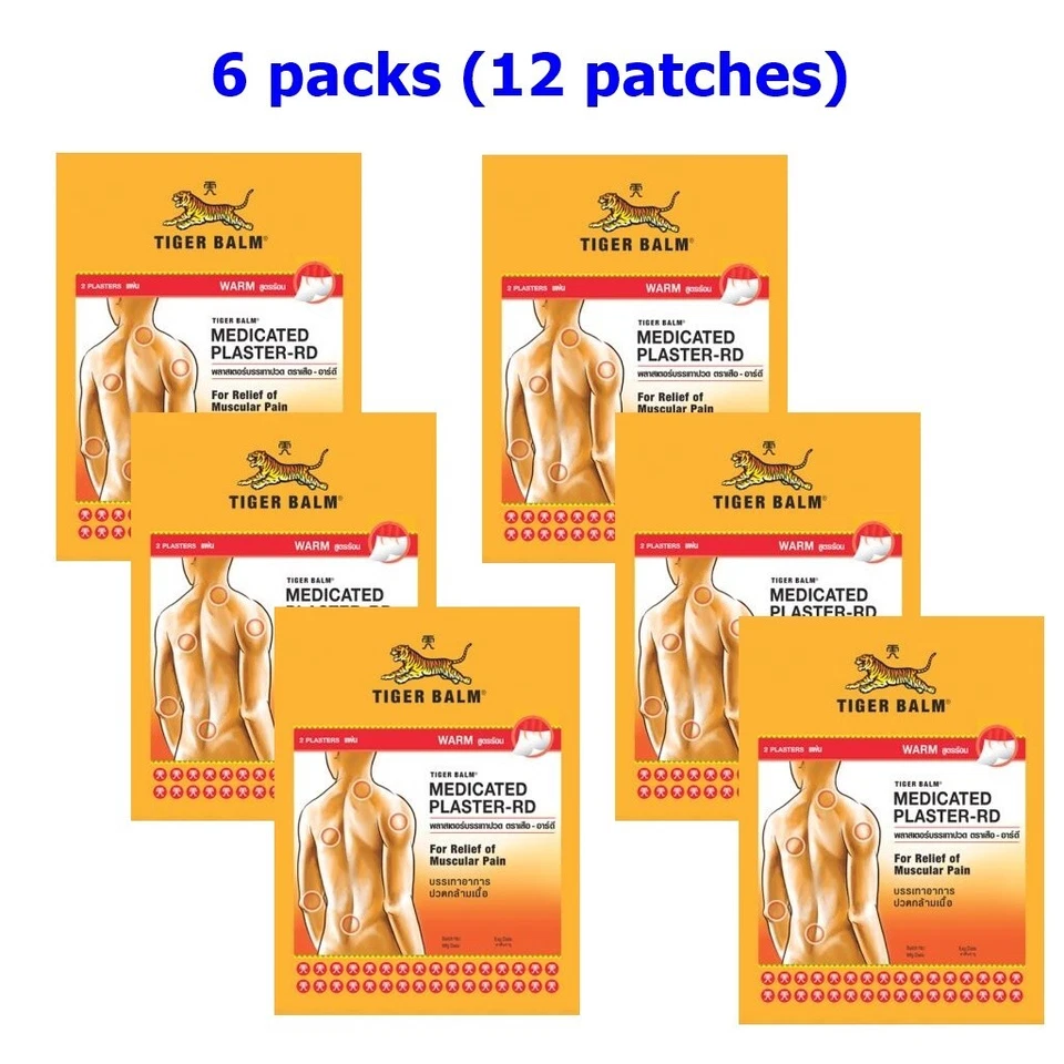 6x AA Tiger Balm Plastered-RD Large Patch Warm Relief Muscle Pain Neck Back Foto 1 de 4