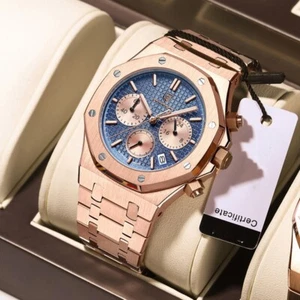 Luxury Mens Chronograph Quartz Wristwatch Business Luminous Waterproof Watch - Picture 1 of 26