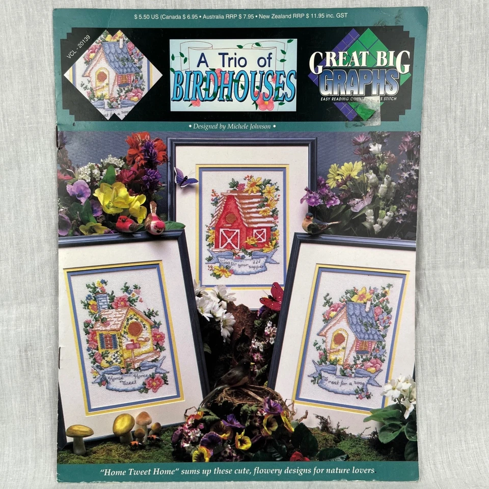 A Trio of Birdhouses Cross Stitch Pattern Great Big Graphs VCL 20139 - Image 1 of 4