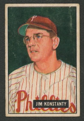 Bowman #27 1951 Jim Konstanty xxx Philadelphia Phillies ~ En muy buena condición Foto 1 de 3