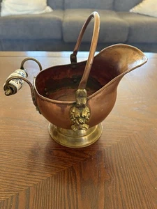 Vintage Copper Coal Ash Scuttle Bucket Delft Blue Porcelain Handle Shelf Décor - Picture 1 of 8