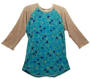 NWT LuLaroe Randy Womens Small Blue Yellow Gray Sleeves Geometric Top Tunic NEW - Picture 1 of 4