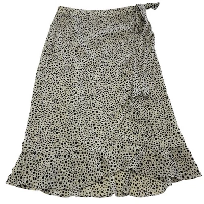 Saia THML Feminina Grande Bege Preto Ponto Dálmata Envoltório Babado Midi Estampa Boho - Imagem 1 de 4