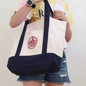Trader Joe's Reusable Canvas Tote Bag Heavy Duty Bag Navy Blue White Size Large - Picture 1 of 5