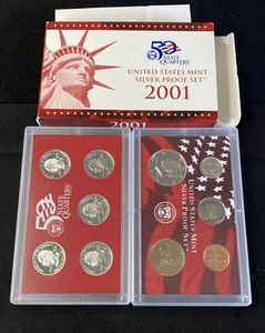 2001-S 90 % Silver 10 Coin Proof Set United States Mint OGP & COA Free Shipping - Picture 1 of 2