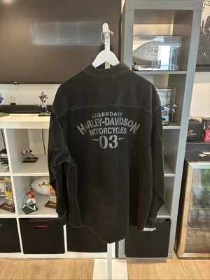 Vintage 90s Western Style Harley Davidson Biker Button Up Corduroy Black Jacket - Image 1 of 4