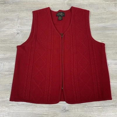 Requisitos Chaleco Suéter 100% Lana Rojo Tejido Cremallera Mujer M Foto 1 de 4