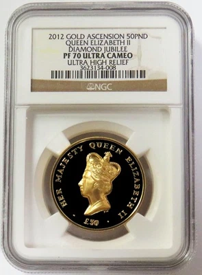2012 GOLD ASCENSION ISLAND 50 POUND NGC PF 70 UC HIGH RELIEF DIAMOND JUBILEE - Image 1 of 3