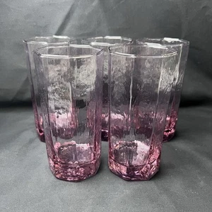Set of 5 Libbey Facets Pink Highball Tumblers Tall Glasses EUC - Picture 1 of 5