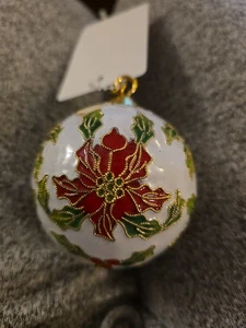 ESMALTE CLOISONNE ADORNO NAVIDAD FILIGRANA ORO FLOR DE PASCUA BLANCO ROJO VERDE - Imagen 1 de 4