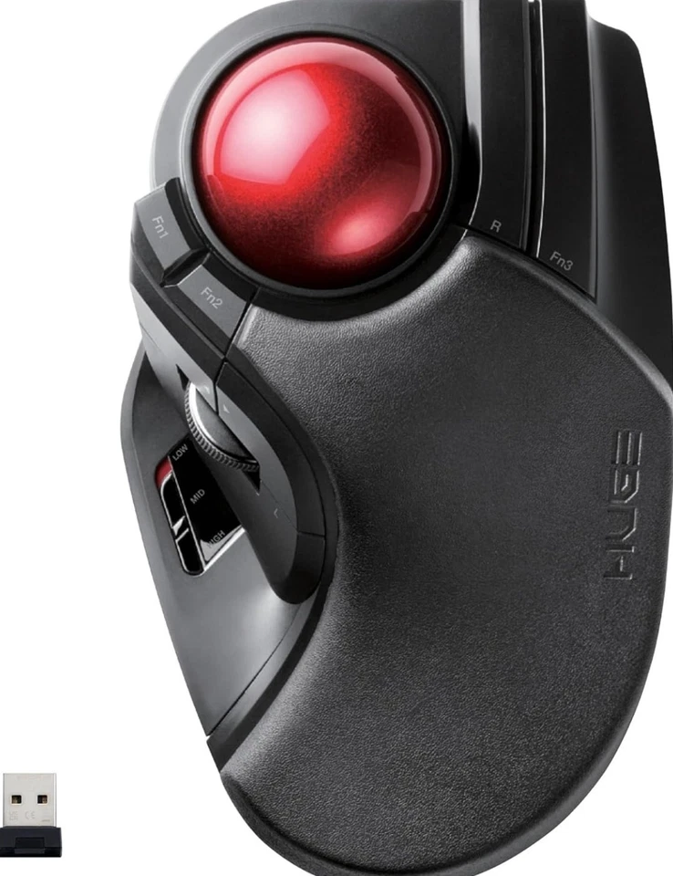 ELECOM HUGE Trackball, 2.4GHz Wireless USB, Index Finger Control, Customizable 8 - Image 1 of 4