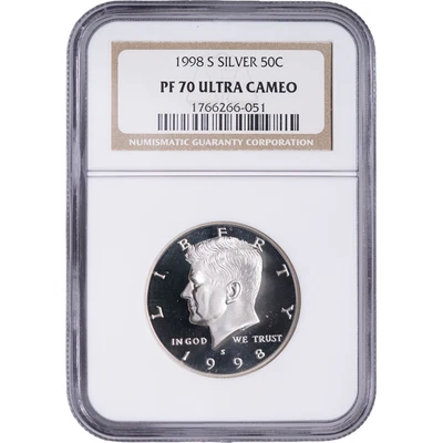 1998-S Kennedy Silver Proof Half Dollar ~ NGC PF 70 ULTRA CAMEO - Image 1 of 2