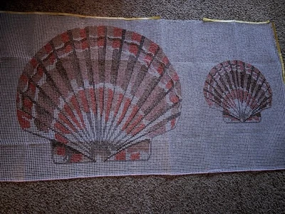 Huge Vintage 1983 Mary Maxim Latch Hook Rug Kit 56”x 30” Seashell Seashells - Image 1 of 4