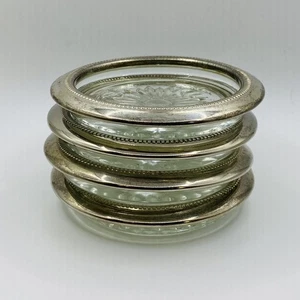 Lote de 4 posavasos vintage de plata y vidrio diseño margarita sin marca. Vino, condimentos - Imagen 1 de 6