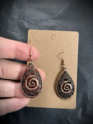 Copper Colour  Swirl Teardrop Earrings - Image 1 of 2