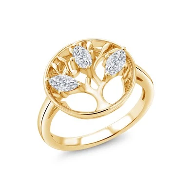 Anillo Árbol Familiar de la Vida Moissanita Blanca Plateado Oro Amarillo 18K Para Foto 1 de 4