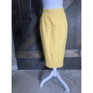 Vintage 90s Pencil Skirt Womens Size 10 Yellow Midi Dresswear Granny Career Work - Picture 1 of 8