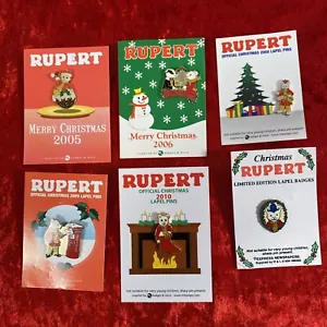 6 x Rupert The Bear Christmas Enamel Pin Badges - Bundle 2005 - 2010 Lapel Pins - Picture 1 of 8