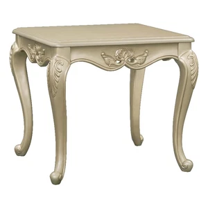 ACME Libertee Wood Rectangular End Table with Floral Trim in Champagne Gold - Picture 1 of 6