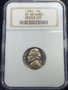 1954 Jefferson Nickel NGC PF 69 Cameo - Picture 1 of 4