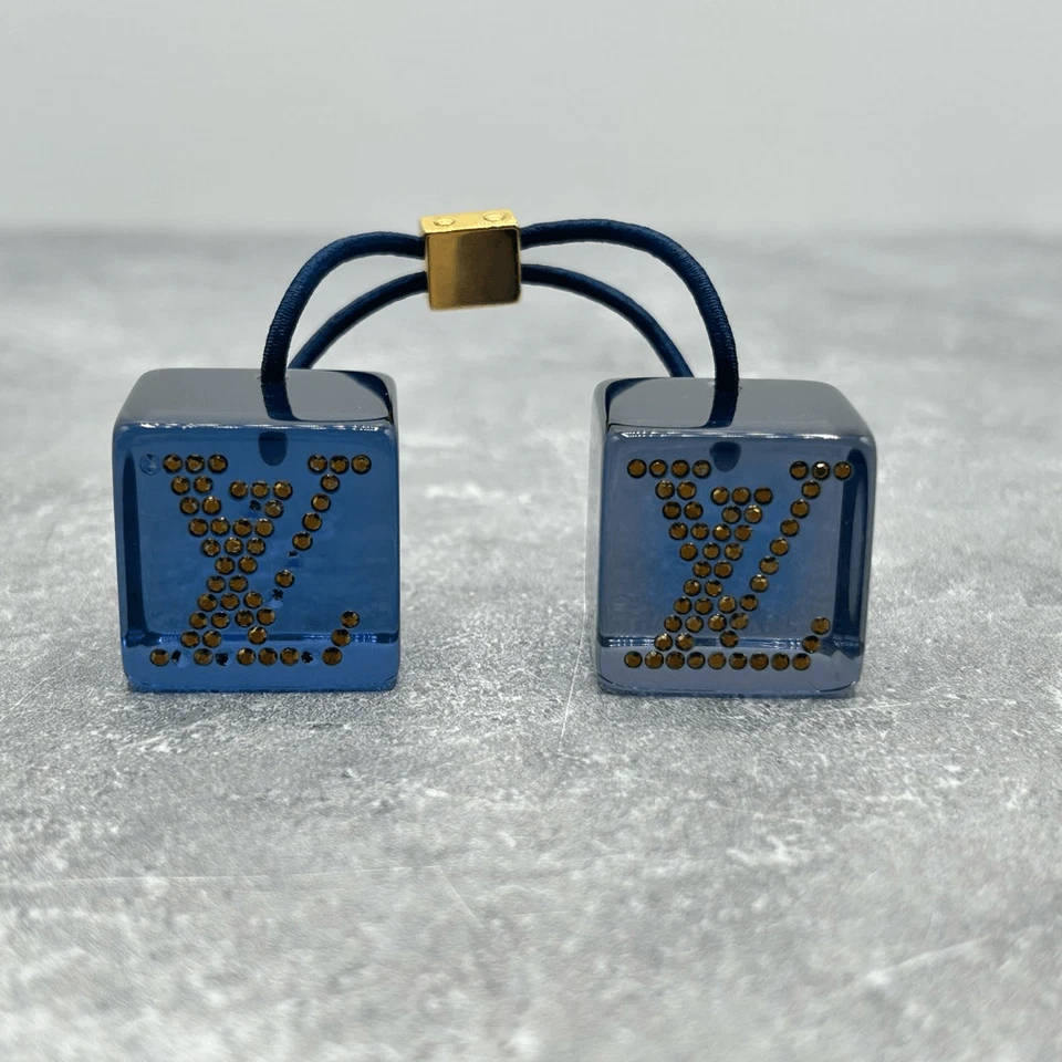 Louis Vuitton Monogram Blue Hair Cubes Rhinestone Pony Tail Hair Tie Accessory - Image 1 of 4