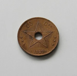 BELGISCH-KONGO: 10 Centimes 1888 "LEOPOLD II.", fast stempelglanz, II. - Bild 1 von 2