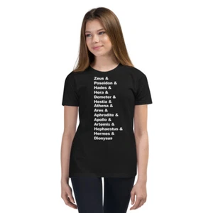 Greek Mythology Gods Pantheon List of Demigod Names Youth Short Sleeve Shirt - Picture 1 of 11