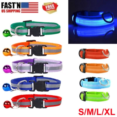 Dog LED Collar Blinking Night Flashing Light Up Glow Adjustable Pets Safety US - Image 1 of 4