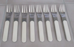 8 Dansk Summer House White 7" Forks Stainless Plastic Handle JAPAN Set/8 - Picture 1 of 4