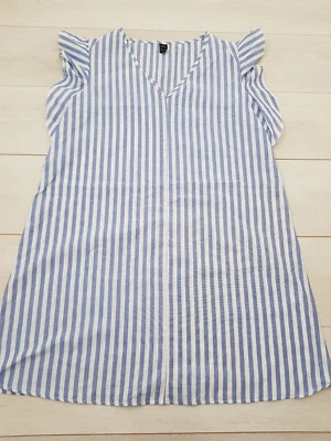 SHEIN Short Shift Dress Size 16 Blue Striped Cap Sleeve Summer Cotton Blend - Image 1 of 4