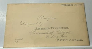 Antiguo sobre recetado de farmacia Richard Fitz Hugh Nottingham en blanco - Imagen 1 de 3