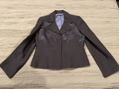Chaqueta Blazer Para Mujer ALBERT NIPON Gris Bordado Floral Botones Ocultos Talla 8 Foto 1 de 4