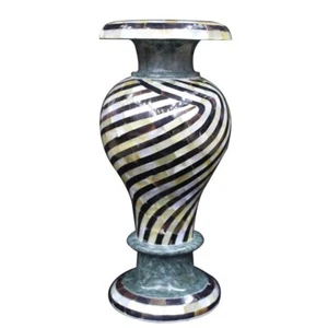 14" Luxury Marble Flower Vase Semi Precious Stones Random Overlay Art - Picture 1 of 5