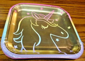 321 Party 'Gold Rainbow Unicorn' Paper Plates 8ct Package 6 7/8" Square      257 - Picture 1 of 2
