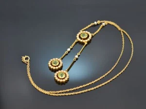 JUGENDSTIL COLLIER MIT PERIDOT UND SAAT PERLEN GOLD 625 ENGLAND UM 1910 - Bild 1 von 7