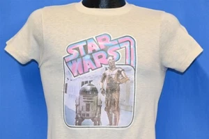 vtg 70s STAR WARS R2D2 C-3PO IRON ON MOVIE PROMO SCI FI FILM ROBOT t-shirt XS - Picture 1 of 3
