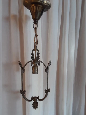 Antique Art Deco Cast Iron Single Bulb Hallway Pendant Light Cover