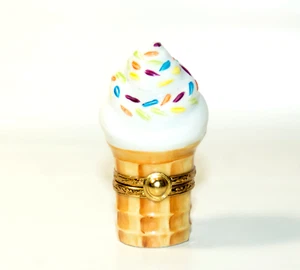 Artoria Limoges France Ice Cream Cone With Sprinkles Trinket Box Peint Main - Picture 1 of 6
