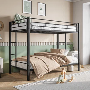 Twin Over Twin Bunk Bed Heavy Duty Metal Twin Size Bed Frame with 2 Ladders - Picture 1 of 9