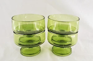 4 Vintage Anchor Hocking Finlandia Green Glass Dessert Fruit Cups 1960s A - Picture 1 of 24