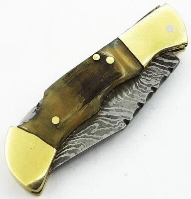 SHARD®TMHAND锻造大马士革钢锁背EDC折叠口袋刀带鞘 — 第 1/4 张图片